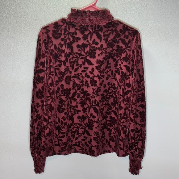 Maurices Velvet Floral Burnout Mock Neck Blouse Burgundy Maroon Women’s Large - Picture 4 of 6